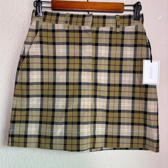 NWT 1. State Tan Windowpane Plaid Y2K Preppy Mini Pencil Skirt 0 - Picture 3 of 8